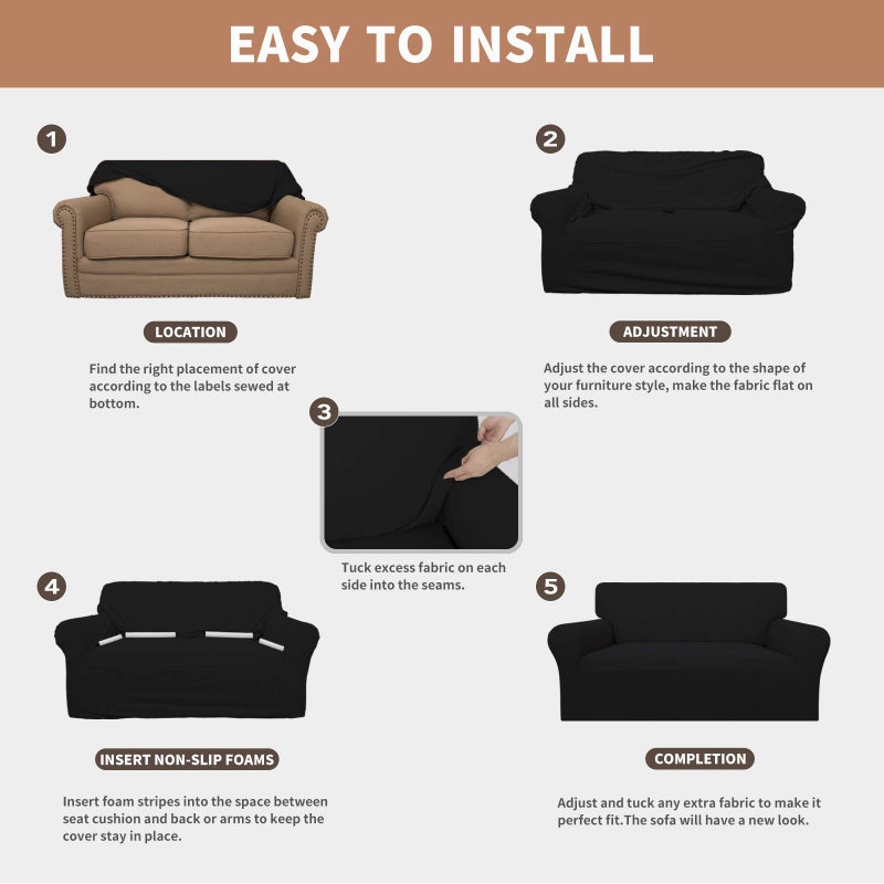Easy-Going 100% Waterproof Dual Couch Cover, Stretch Jacquard Sofa Slipcover, Leakproof Furniture Protector for Kids, Pets, Dog and Cat (Sofa, Black) - Image 5